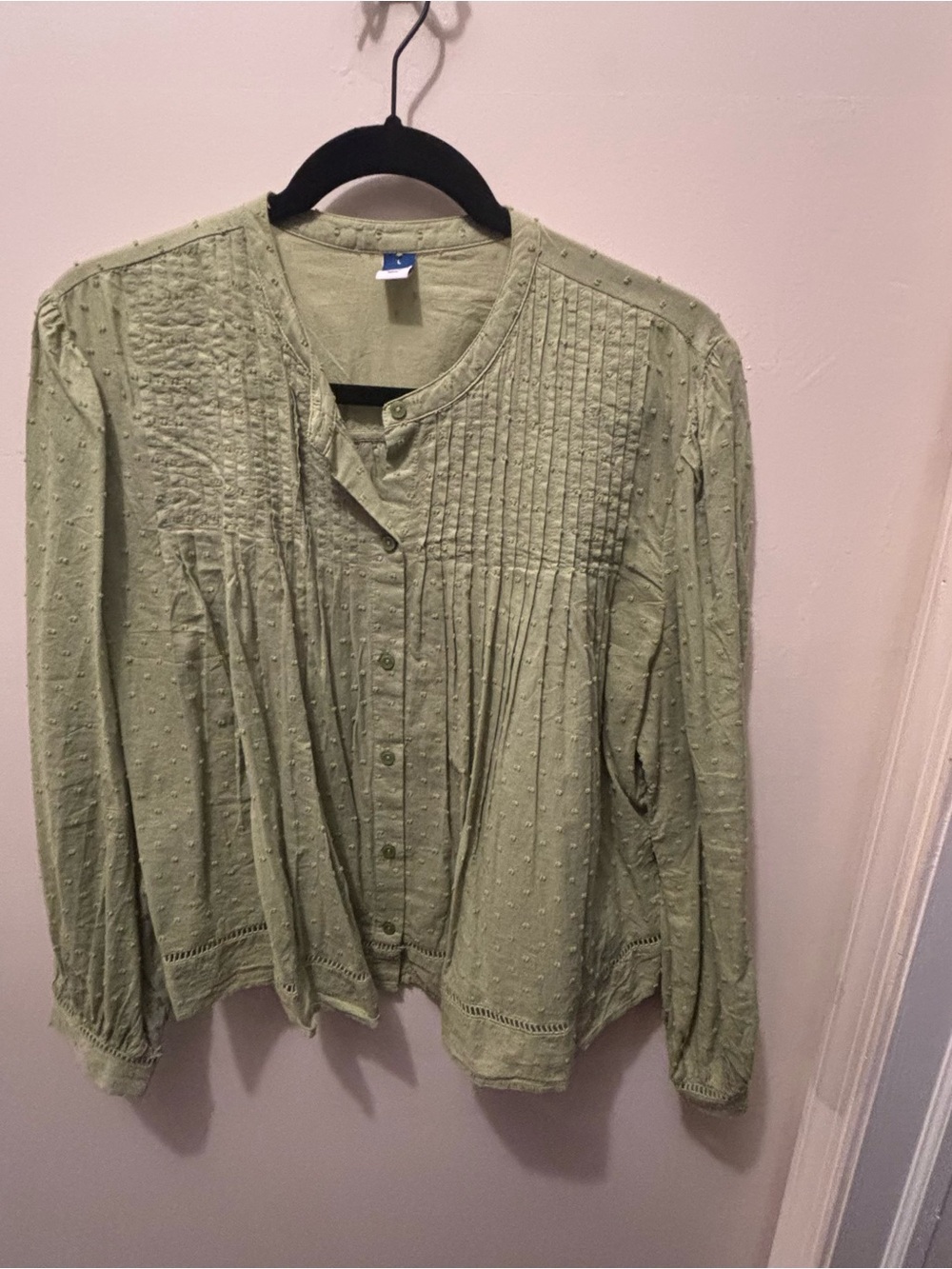 Old Navy Sage Green Textured Button-Front Blouse